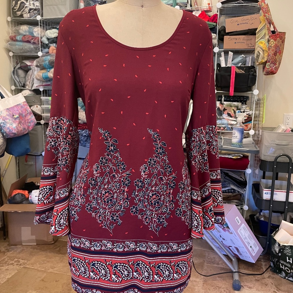 Vintage dress with bell sleeves.